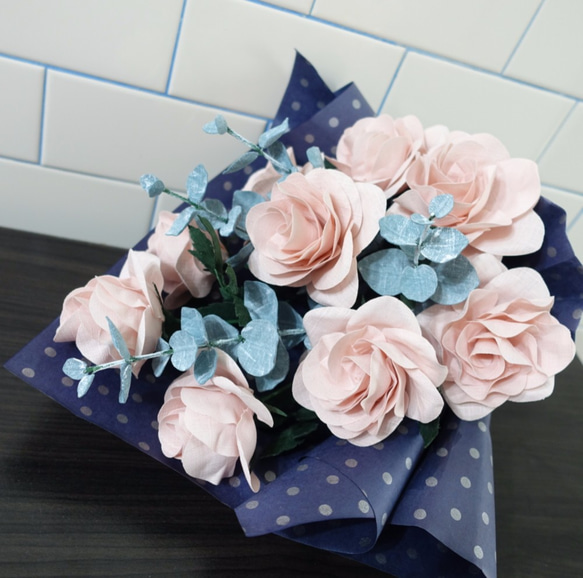ストリーム布手作りの布の花屋 - タイタニックの感情は、ピンクのバラ花束をバラ 6枚目の画像