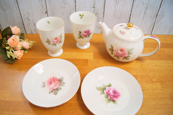 アンティークエインズレイ  薔薇ブーケ　テテアテテセット ポット サクスブーケ・ピンク] ミニティーポット