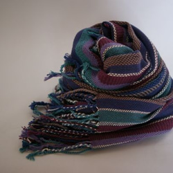 手織り　コットン・ストール（青・水色・紫・白） 2枚目の画像