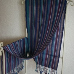 手織り　コットン・ストール（青・水色・紫・白） 3枚目の画像