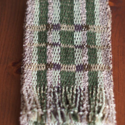 手織り　昼夜織り　コットンマフラー（緑） 1枚目の画像