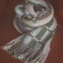 手織り　昼夜織り　コットンマフラー（緑） 2枚目の画像