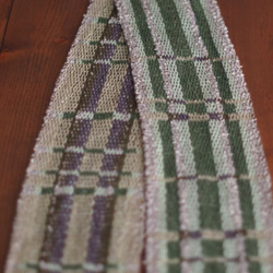 手織り　昼夜織り　コットンマフラー（緑） 3枚目の画像