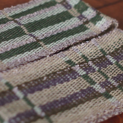 手織り　昼夜織り　コットンマフラー（緑） 4枚目の画像