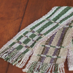 手織り　昼夜織り　コットンマフラー（緑） 5枚目の画像