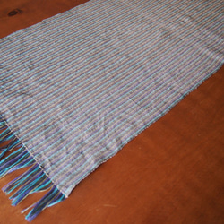 手織の敷物　平織（青系・淡いグレー） 3枚目の画像