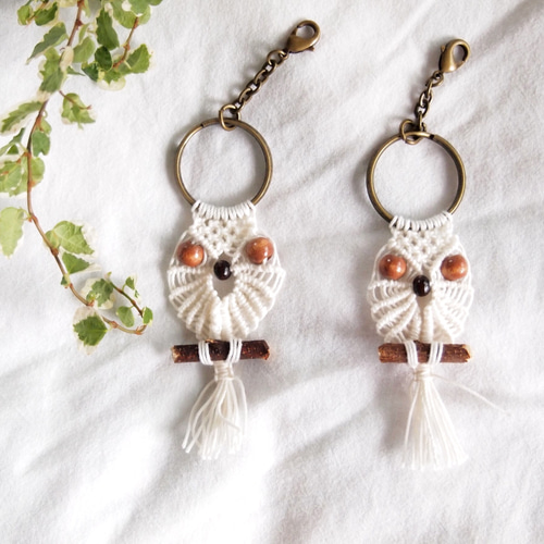 NO.376『マクラメキーホルダー・ふくろう』 1回完結レッスン】マクラメフクロウキーホルダーの作り方