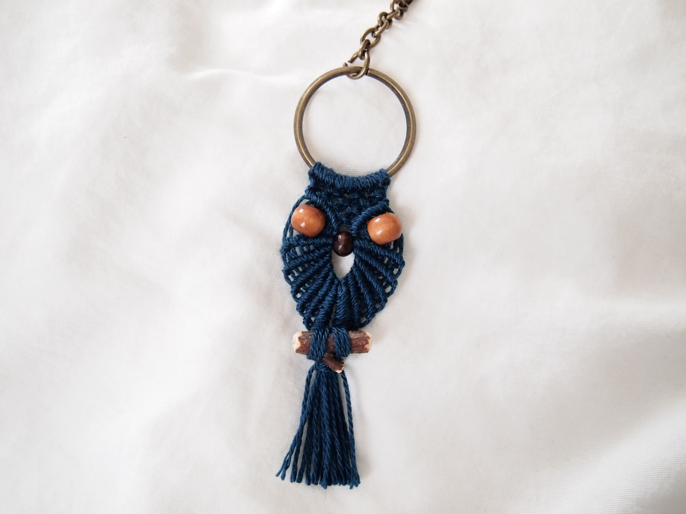 マクラメ フクロウ キーホルダー 御守り キーリング owl.takamoa 通販