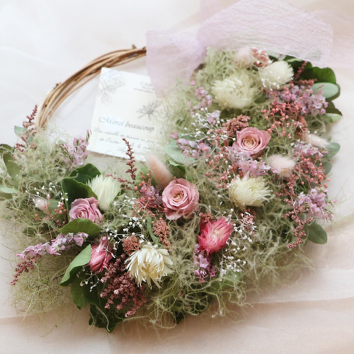 スモークツリーとプリザーブドローズのハーフリース ドライフラワー 花