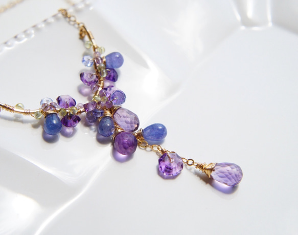 紫水晶和坦桑石藍紫藤紫項鍊 14kgf 第6張的照片