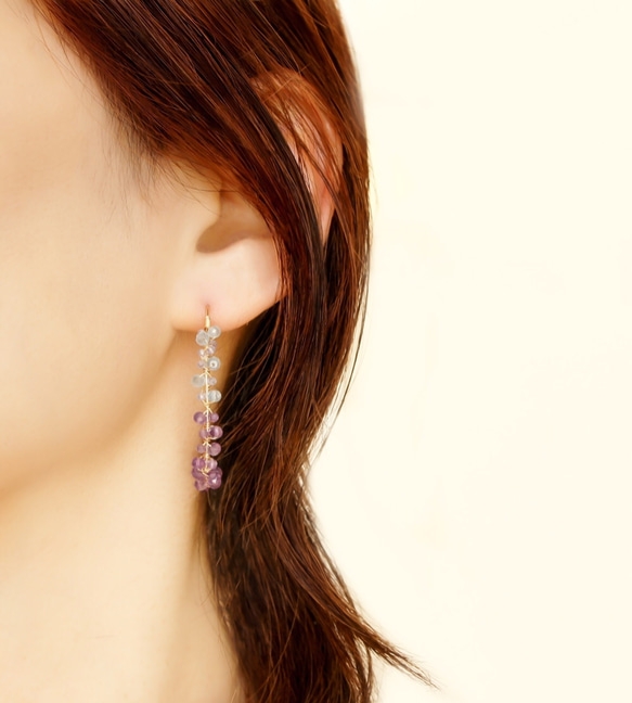 海藍寶石和紫水晶 2 色圈形耳環 14kgf 包金 第5張的照片