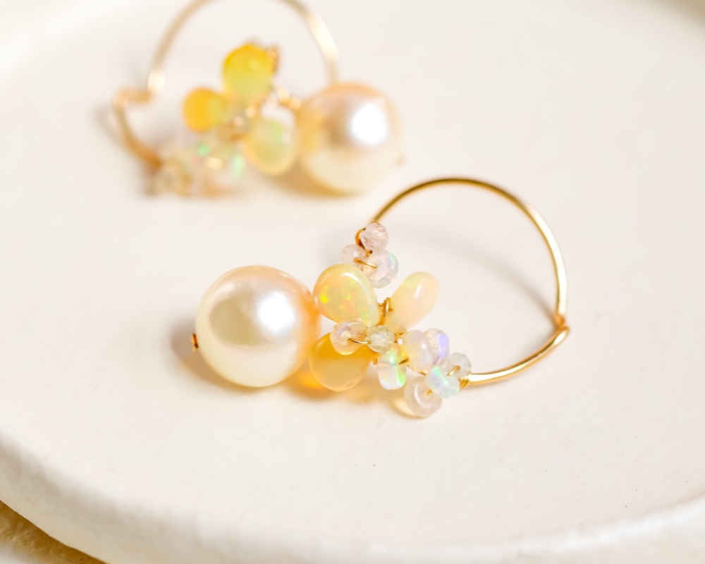 エチオピアンオパールとパールのフープピアス 14kgf ゴールドフィルド 6,874円