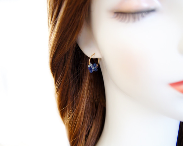 藍晶石圈形耳環 14kgf 黃金填充 第6張的照片