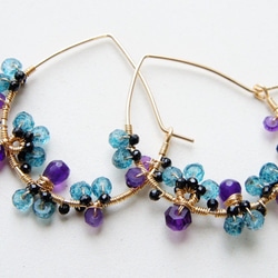 時尚倫敦藍&紫水晶圓耳環14kgf 第2張的照片