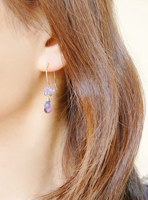 坦桑石和紫水晶的吊式耳環14公斤 第5張的照片
