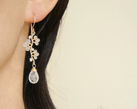 月光石和珍珠優雅耳環銀 第5張的照片