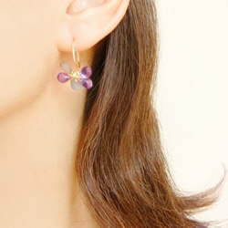 紫水晶和拉長石 Mizuhiki 絲帶耳環 14k 填充金 第5張的照片