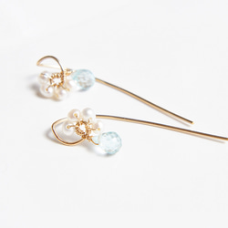 14K珍珠和海藍寶石耳環14金純金 第2張的照片
