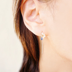 14K珍珠和海藍寶石耳環14金純金 第5張的照片