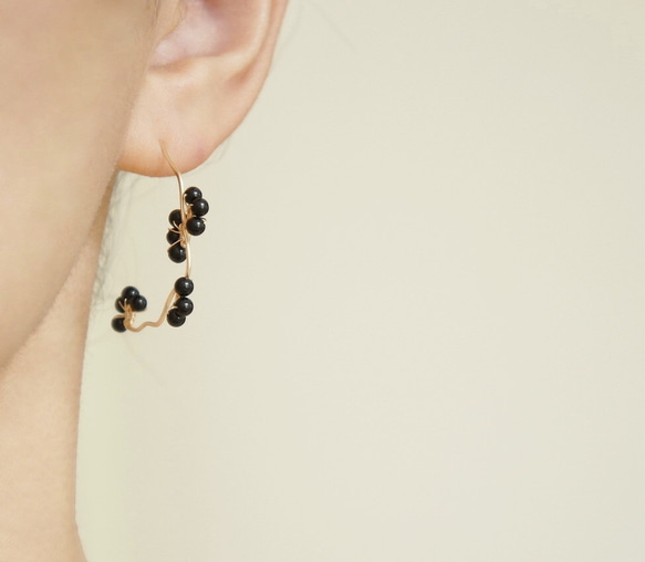 瑪瑙黑莓耳環14KGF 第5張的照片