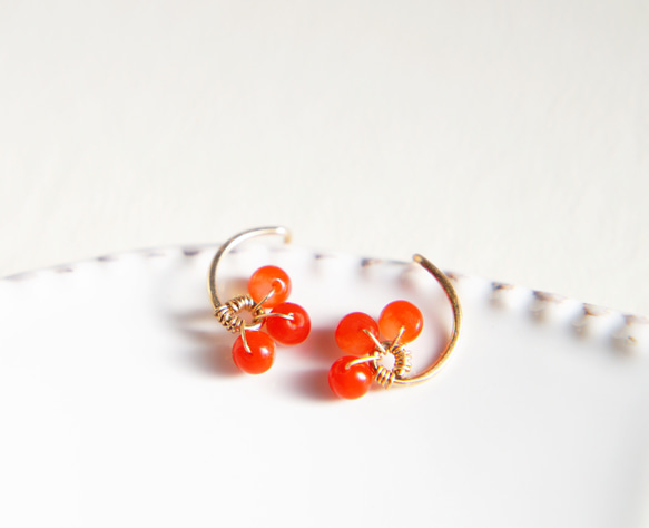 14K 日本紅珊瑚耳環 14k 純金 第3張的照片
