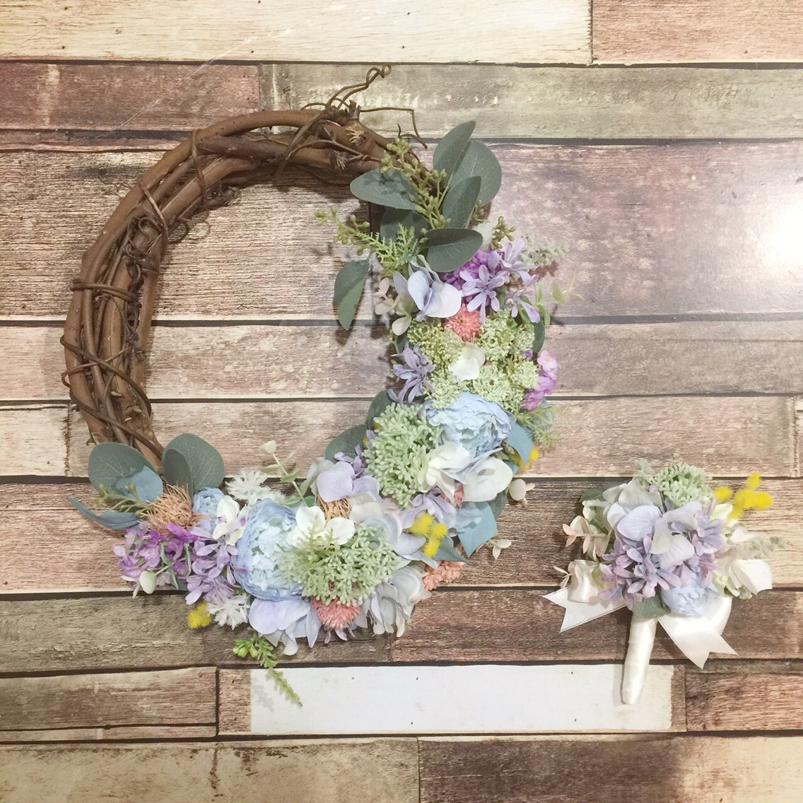 ナチュラルリースブーケパステル（造花）