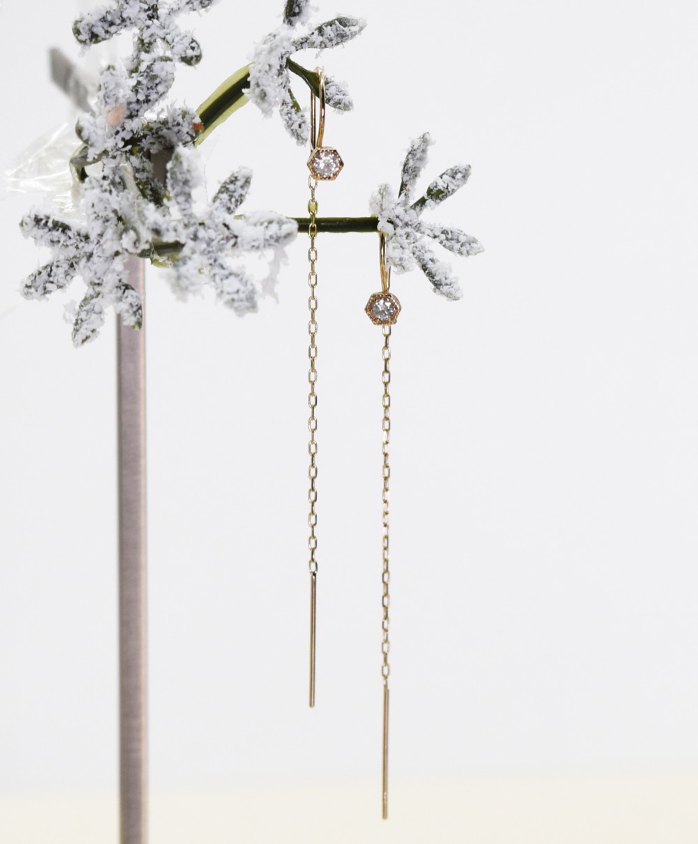 K10YG【KIKKO　亀甲】ダイアモンドフックアメリカンピアス