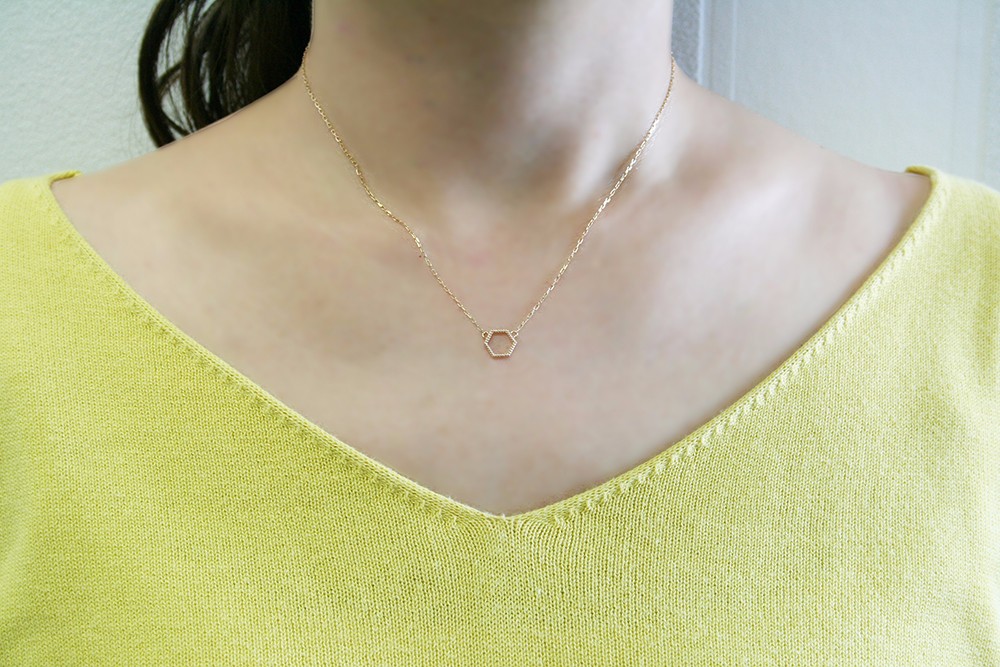 K10YGネックレス【SUKASHI KIKKO　/　透かし亀甲】（N10076Y)