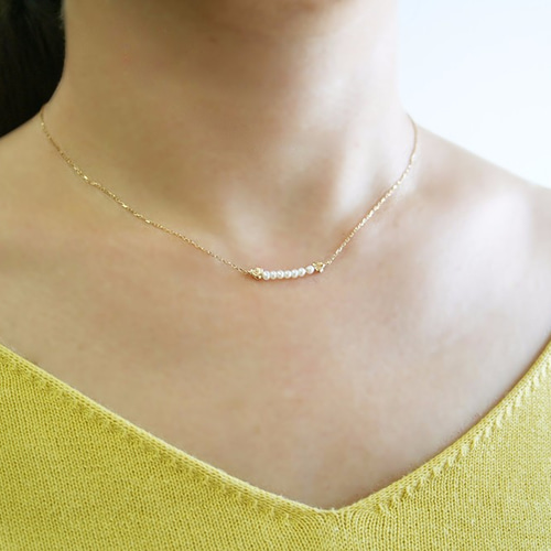 K10YGベビーパールネックレス 【SANYO MUSUBI COLOR / 三葉結び