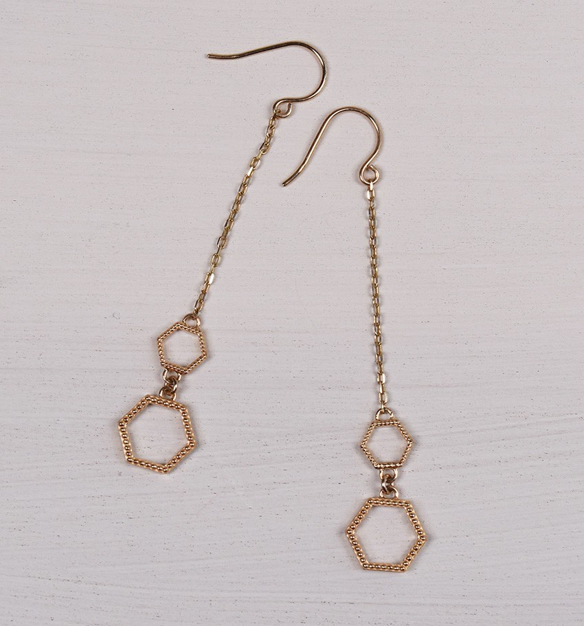 K10YG【SUKASHI KIKKO　/　透かし亀甲】亀甲２個タテピアス（P10076Y-W)