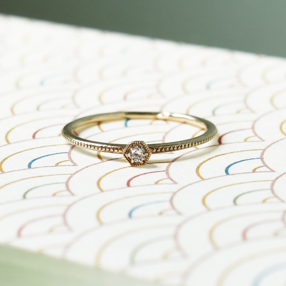 K10YGダイヤリング【KIKKO DIAMOND / 亀甲ダイヤモンド】（SS)0.05ct  