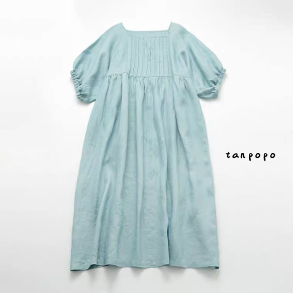 ⋆⁂tanpopo⁂⋆リネン100%＊丸襟ギャザーワンピース【2色】 1枚目の画像