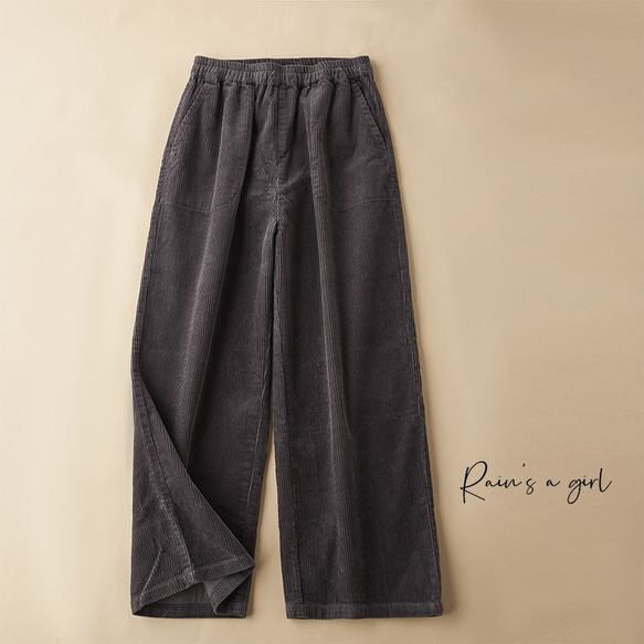 【SALE】厚手コーデュロイ＊ワイドパンツ/2色　B-1X 2枚目の画像
