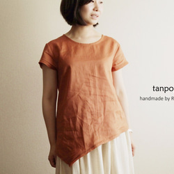 ⋆⁂tanpopo-basic⁂⋆リネン＊非対称デザイン＊丸襟ブラウスSYD-14オレンジ 1枚目の画像