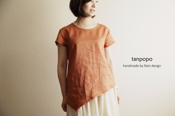 ⋆⁂tanpopo-basic⁂⋆リネン＊非対称デザイン＊丸襟ブラウスSYD-14オレンジ 1枚目の画像