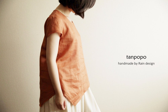 ⋆⁂tanpopo-basic⁂⋆リネン＊非対称デザイン＊丸襟ブラウスSYD-14オレンジ 2枚目の画像