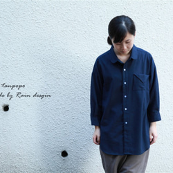 ⋆⁂tanpopo-basic⁂⋆ゆったり*丸襟ドルマンシャツ・紺色SYC14 3枚目の画像