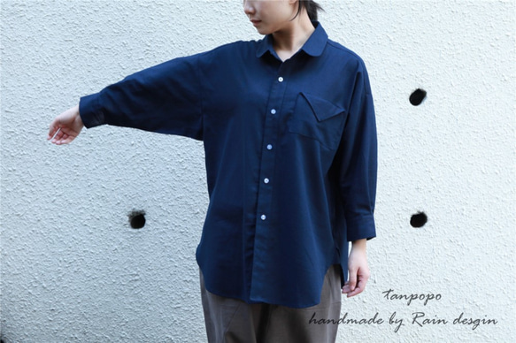 ⋆⁂tanpopo-basic⁂⋆ゆったり*丸襟ドルマンシャツ・紺色SYC14 4枚目の画像