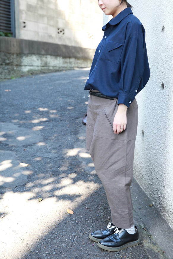 ⋆⁂tanpopo-basic⁂⋆ゆったり*丸襟ドルマンシャツ・紺色SYC14 5枚目の画像