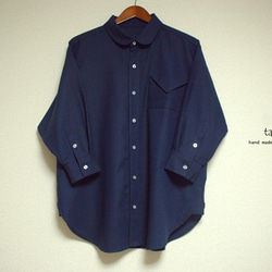⋆⁂tanpopo-basic⁂⋆ゆったり*丸襟ドルマンシャツ・紺色SYC14 6枚目の画像