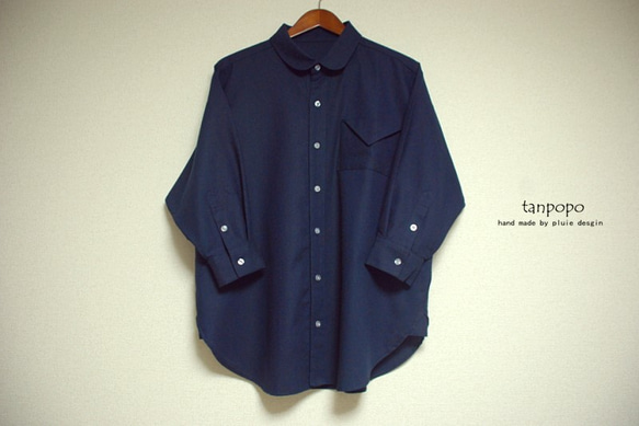 ⋆⁂tanpopo-basic⁂⋆ゆったり*丸襟ドルマンシャツ・紺色SYC14 6枚目の画像