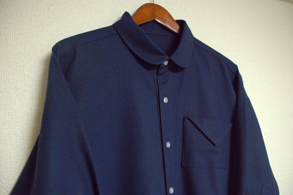 ⋆⁂tanpopo-basic⁂⋆ゆったり*丸襟ドルマンシャツ・紺色SYC14 7枚目の画像