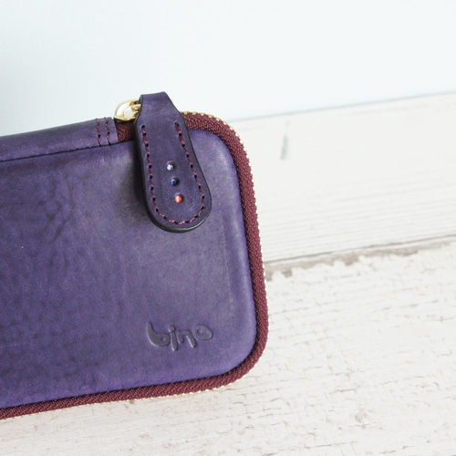 スリムなレザーペンケース（グレープ/ストライプ・パープル） 革 ペン