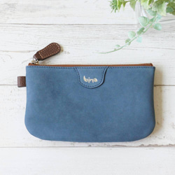 Malbon ブラウンポーチ ファスナーポーチ（コバルトブルー/マロンブラウン） 化粧ポーチ 小物