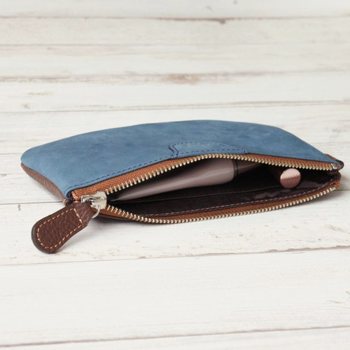 ファスナーポーチ（コバルトブルー/マロンブラウン） 化粧ポーチ 小物