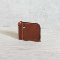 スリムなレザーウォレット（ブラウン/トリコロール・レッド）　ミニ財布　サブ財布　薄い財布　小さい財布 1枚目の画像
