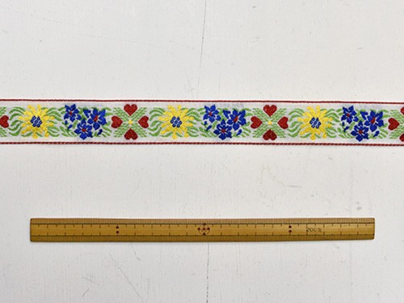 チロリアンテープ 50cm　お花とハート（白B/2.5cm幅） 3枚目の画像
