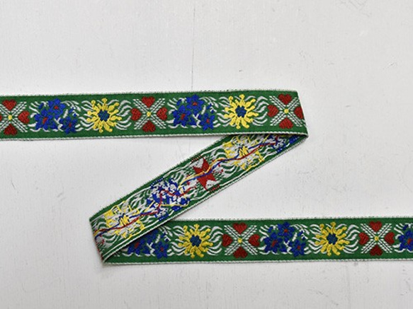 チロリアンテープ 50cm　お花とハート（緑/2.5cm幅） 1枚目の画像