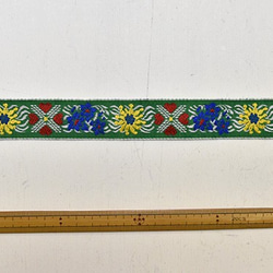 チロリアンテープ 50cm　お花とハート（緑/2.5cm幅） 3枚目の画像