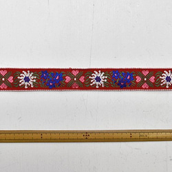 チロリアンテープ 50cm　お花とハート（赤/2.5cm幅） 3枚目の画像